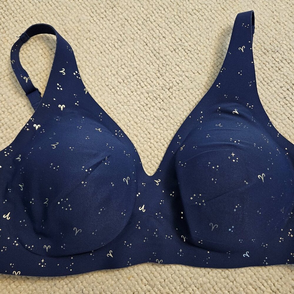 Knix Revolution V-Neck Bra Blue Large L 36 (a b c) Wireless Stretch Aries